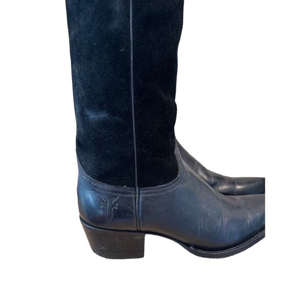 Frye Vintage Black Leather Knee High Pointed Toe Boots 7.5 FIT 7.5/8 - Picture 9 of 11